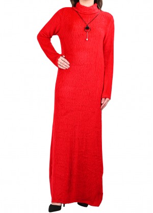 فستان شتوي صوف بلون احمر