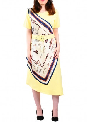 فستان كاجوال مع سكارف بلون اصفر