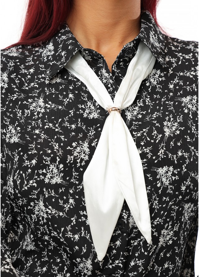 قميص رسمي نسائي بربطة عنق بلون ابيض