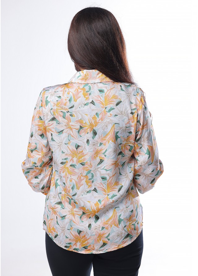 قميص نسائي رسمي مشجر بزهرة الزنبق بلون اخضر 